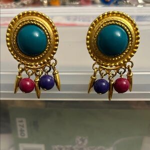 Elegant Gold Earrings with Turquoise and Multicolor Accents